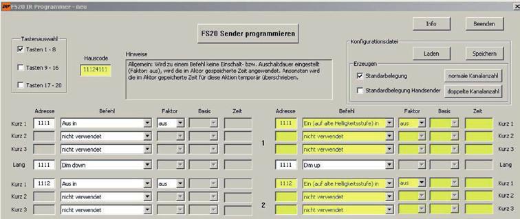 6. IR-Schnittstelle Der FS20 PIRU verfügt über eine IR-Schnittstelle, die eine individuelle Programmierung mit bis zu 3 nacheinander auszusendenden Befehlen je Kanal über das USB-IR-Interface FS20