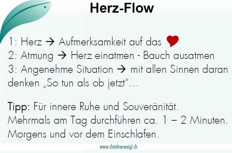 Übung Herz-Flow Flow bedeutet im Fluss sein. Diese Übung bringt Ruhe und innere Balance, wenn wir negative Emotionen oder Stress spüren. Denn Stress killt oft die Freundlichkeit.