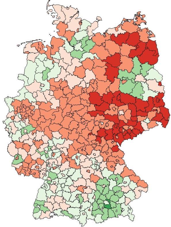 Die Bevölkerungsentwicklung wird zu einer regional sehr unterschiedlichen Nachfrageentwicklung im SPNV führen Bevölkerungsentwicklung in Deutschland