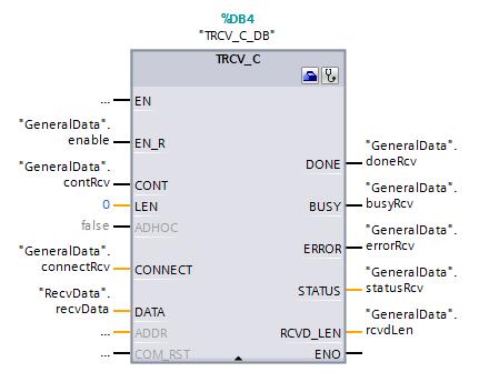 2.4 FC200 FC_RECV Die Funktion FC200 FC_RECV ruft die Anweisung TRCV_C auf, um eine Kommunikationsverbindung über ISO-on-TCP, TCP oder UDP aufzubauen und Daten