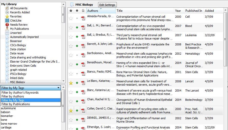 Verwalten der Bibliothek im Mendeley Desktop Öffnen Sie anhängende PDF Dateien im integrierten Viewer. Dokumente können als Gelesen oder Ungelesen markiert werden.