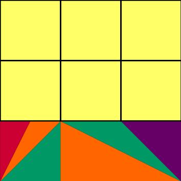 Bei manchen Partnern wird die Seitenlänge des gelben Quadrats mit der Seitenlänge des Kunstwerks durch mehrfaches Anlegen verglichen.