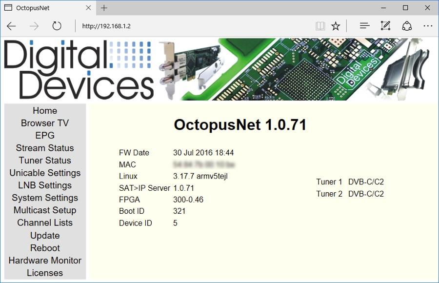 Octopus NET Konfigurationsmenü Die folgenden Ausführungen zur Konfiguration der Octopus Net basieren auf der Firmware 1.0.71 (Stand: Q3/2016).