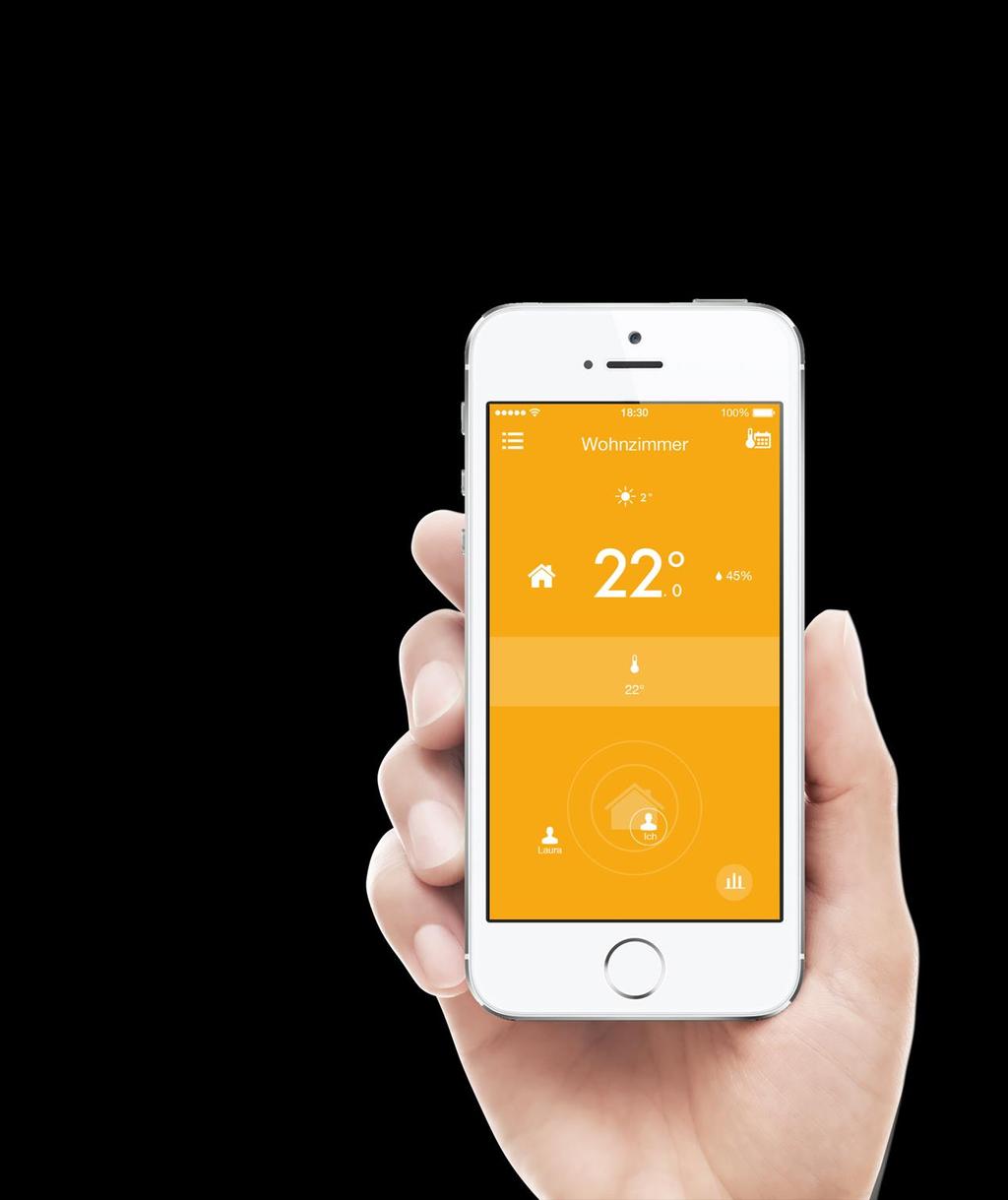Bedienung Die Mobile App gibt deinen tado Geräten Bescheid, wo du bist, zeigt dir jederzeit die Temperatur zu Hause an und lässt dich alle Einstellungen ändern egal wo du