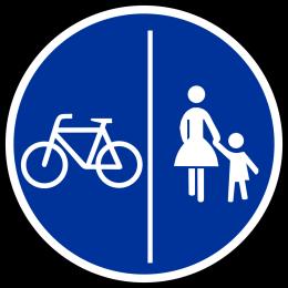 Getrennter Rad- und Gehweg Hier verlaufen Rad- und Gehweg nebeneinander. Das Schild steht meist zwischen den beiden Wegen. Radfahrer dürfen nicht auf den Gehweg ausweichen, auch nicht zum Überholen.