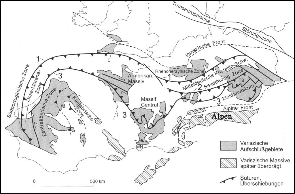 Abb. 2-1: Paläogeographische Lage der Großkontinente Laurentia, Baltica und Gondwana im Oberkarbon (aus MCKERROW et al. 2000). Das Rechteck markiert die europäischen Varisciden. Abb.
