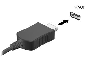 So schließen Sie ein Video- oder Audiogerät an den HDMI-Anschluss an: 1. Verbinden Sie ein Ende des HDMI-Kabels mit dem HDMI-Anschluss am Computer. 2.