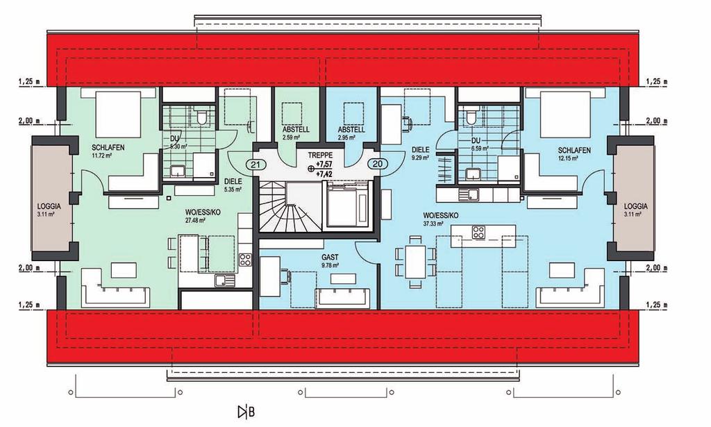 Dachgeschoss Haus 2 / 3 Pläne sind nicht zur Maßentnahme geeignet. Angaben in m 2. Maßgebende Grundrisspläne sind der Teilungserklärung zu entnehmen.