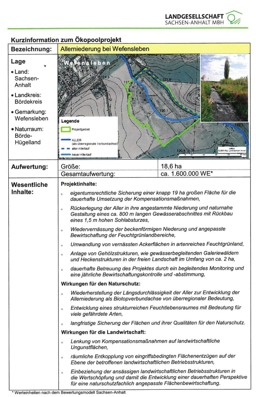 Projektbeispiele Allerniederung bei Wefensleben Landgesellschaft Sachsen-Anhalt mbh Die Aller ist ein Fließgewässer im Westen von Sachsen-Anhalt und hat die Funktion einer wesentlichen, ökologischen