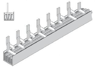 Sammelschienensysteme für LS-Schalter Unibis* Besonderheit Die besondere Form der Stiftausführung erlaubt den Anschluss einer Ader bis 10mm² (lth max. = 63A), ohne einen zusätzlichen Adapter.