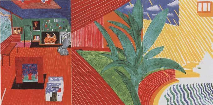 Abb.25: David Hockney, Hollywood Hills House, 1980, Öl, Kohle und Collage auf Leinwand, 152,4 x 304,8 cm, 3teilig, Walker Art Center, Minneapolis Aus: Barron, Stephanie/Tuchman,