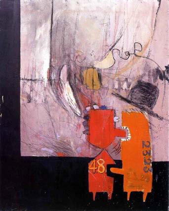 Abb.53: David Hockney, Adhesiveness, 1960, Öl auf Leinwand, 50 x 40 cm, Privatsammlung Aus: Livingstone, Marco: David Hockney, London: Thames &
