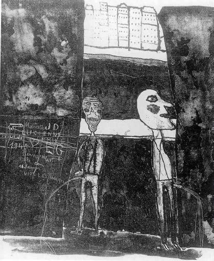 65: Jean Dubuffet, Pisseurs au mur (Pisser an der Mauer), 1945, Lithographie in Schwarz, 34,5 x 28,5 cm, Blatt VIII der Reihe