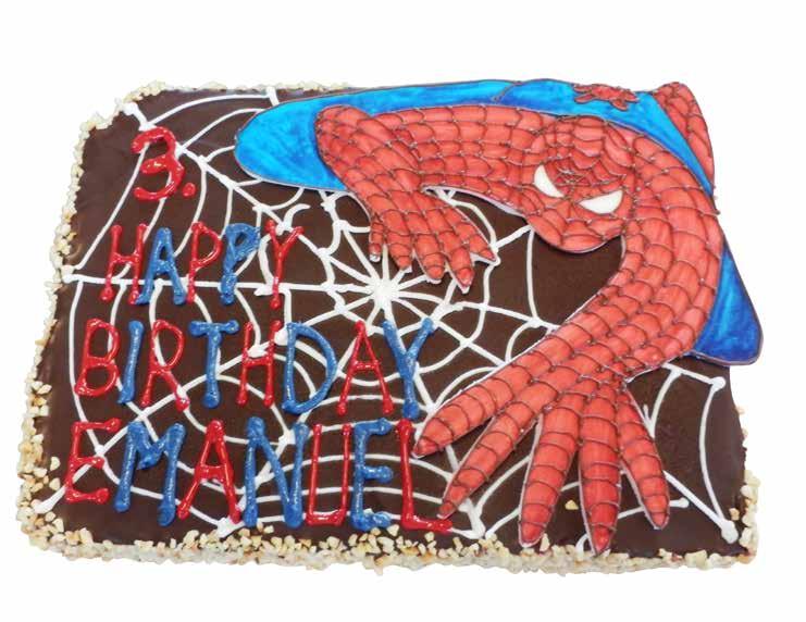 Kindertorte Spiderman Nuß-, Sacher-, Trüffel-, Panama-Masse Größe: Ca.