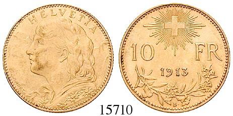 59; 10 Franken 1914. Vreneli. 57; kl. Kratzer und Rdf.