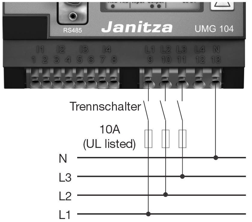 Janitza UMG 104 (Utility Meter) Janitza UMG 104 Der Utility Meter kann nicht mit Wechselrichtern zusammen an einem Bus kombiniert werden.