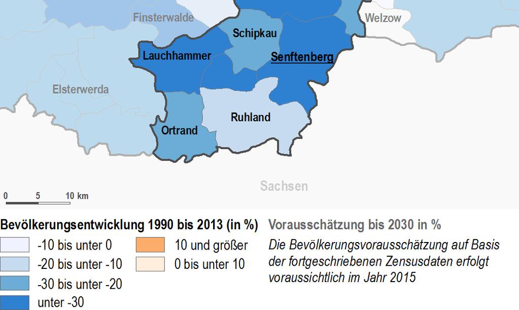 Spanne von -6 % in Schwarzbach bis -58 % in Tettau; mehr als -35 % z. B.