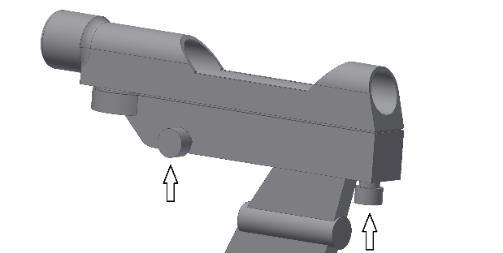 Justieren Sie das Sucherfernrohr mit den zwei Justageschrauben (siehe Bild), damit die Position des Objekts