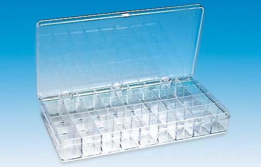 Klarsicht-Lagerboxen Crystal Clear Plastic Storage Boxes VKE / Sales Unit [ 4 ] Groß / large 155 x 55 x 18 mm 12 Fächer / dividers (28 x 24 mm) 207 840-5 [ 5 ] Klein / small 70 x