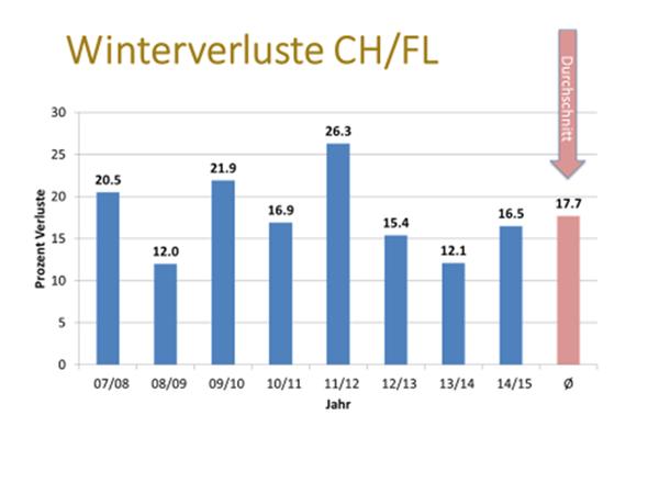 4.5 Diverse Unterlagen zur Alternanz von Bienenvolk und Varroamilbe 16 4.3.1 Winterverluste allgemein.