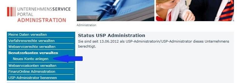 zu absolvieren: Aufruf der USP-Administration Auswahl