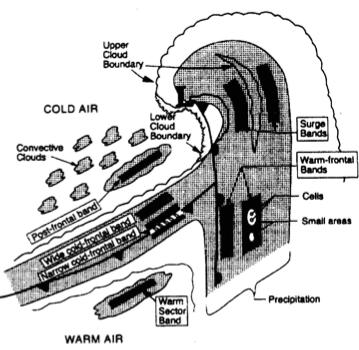 Konvektive Zellen: polar Luft ist kälter als darunterliegende Meer. Luftsäule wird dadruch instabil, es kommt zur Konvektion.