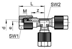T-Verschraubung Raccordo a T Tee union SO 23021 Type -d Mat.-Nr. bar M SW1 SW2 L z e kg/100 SO 23021-4 128.3000.040 10 10x1 12 8 25.0 14.0 3.1 1.132 SO 23021-6 128.