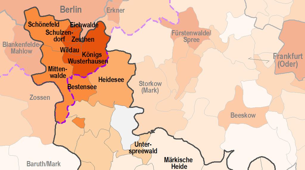 2 Bevölkerung 2.1 Einwohnerverteilung und -struktur Einwohnerzahl: mit 161. EW im Mittelfeld der Landkreise 45 % der Bevölkerung lebt in den vier Städten und Gemeinden mit mehr als.
