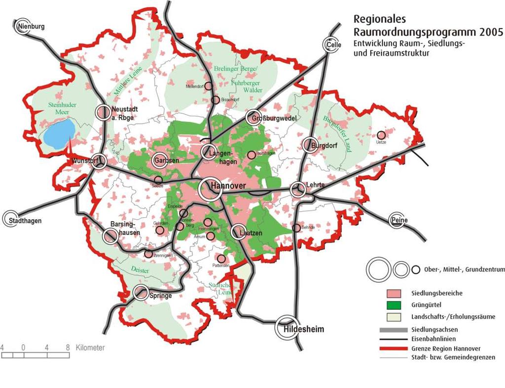 Kurzvorstellung der Region Hannover Regionale Gebietskörperschaft für die Landeshauptstadt Hannover und 20 Umlandgemeinden (seit 2001) Ca. 2300 qkm Fläche, ca. 1,1 Mio. Einw.