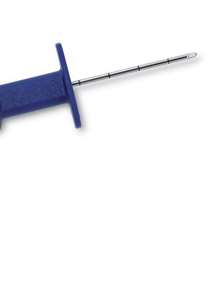 Whistle tip needle, sliding screw depth control device with millimetric scale, anatomic handle with Luer Lock connection. Removable stylet with whistle point perfectly coupled at the cannula tip.