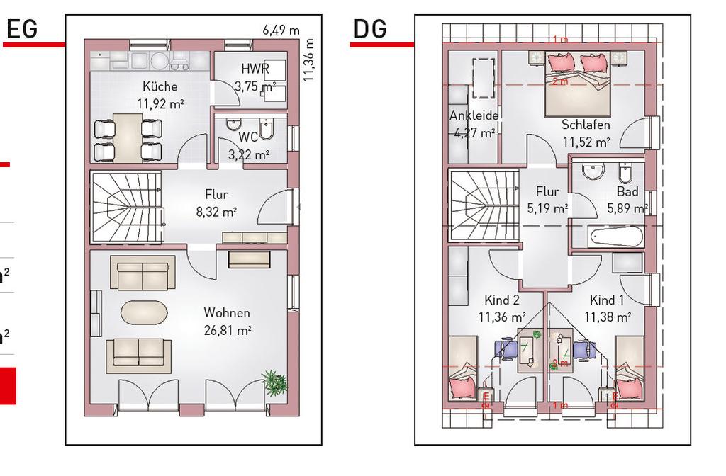 Planungsvarianten: Doppelhaushälfte mit Satteldach, ca.