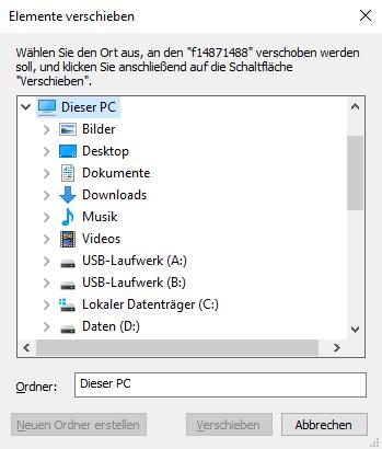 Kpitel 7: Dteien, Ordner und der Explorer Dteien uf einen USB-Stick kopieren 7. Klicken Sie in diesem Menü uf Speicherort uswählen... (6 uf Seite 209). Es öffnet sich der Dilog Elemente verschieen.
