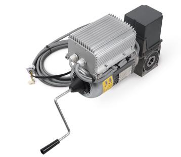 HDFN/HDFNI Elektromechanischer Antrieb für Schnelllauftore mit oder ohne integriertem Frequenzumrichter, elektronischen Endschaltern, Notkurbel (Baureihe KU), integrierte Fangvorrichtung, Bremse und