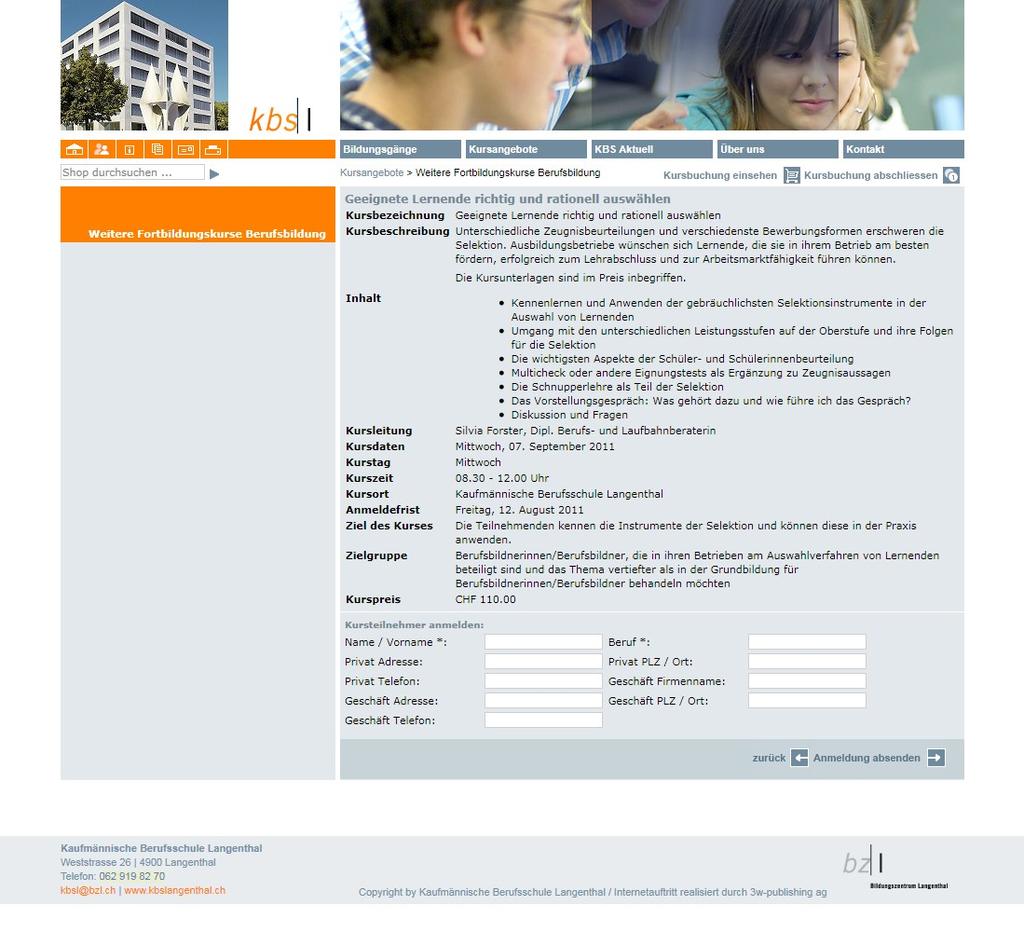 14. Kursbuchungen / Dienstleistungen Kursteilnehmer Anmeldung in Artikeldarstellung integriert