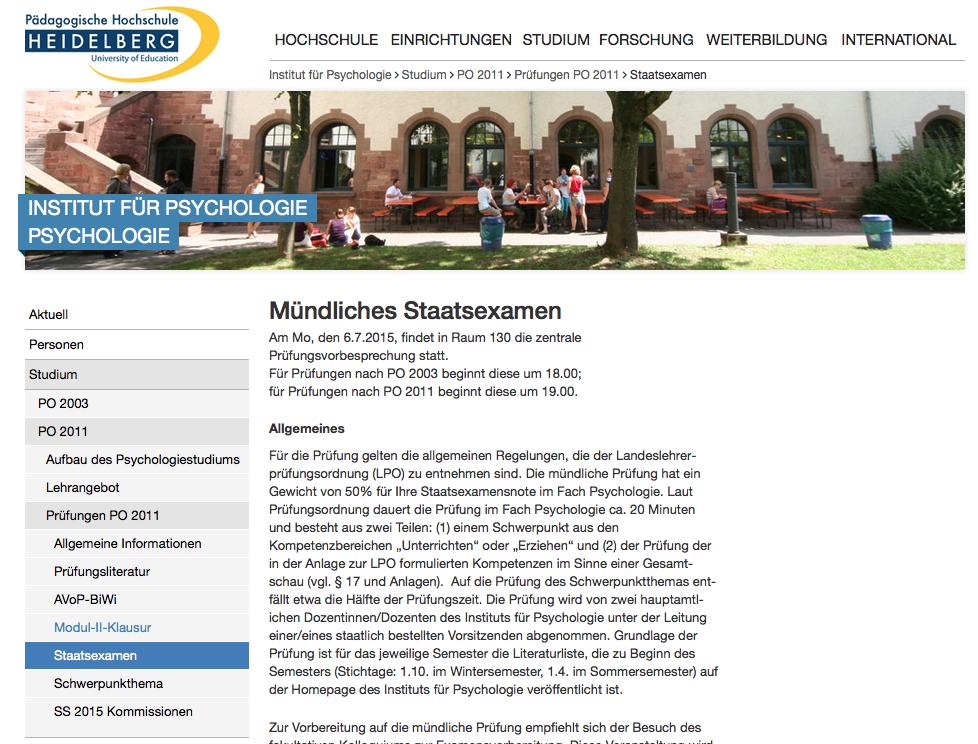 Prüfungsvorbesprechung PO 2011 Homepage des InsDtuts für Psychologie hgp://www.
