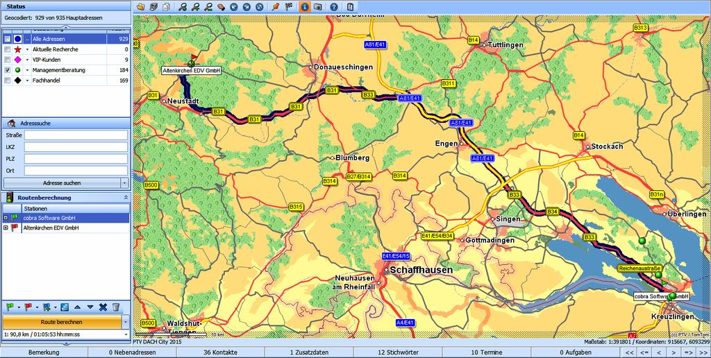 cobra Geodata Eine einfache Route zwischen zwei Stationen: Eine Route mit