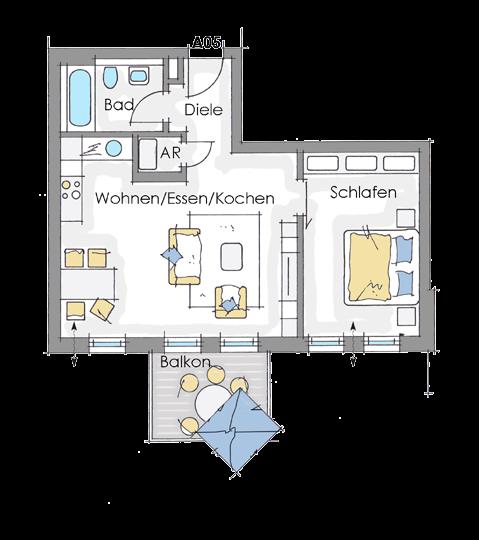 2-Zimmer-Wohnung mit Balkon A05 - OG Wohn- und Nutzfläche (netto)