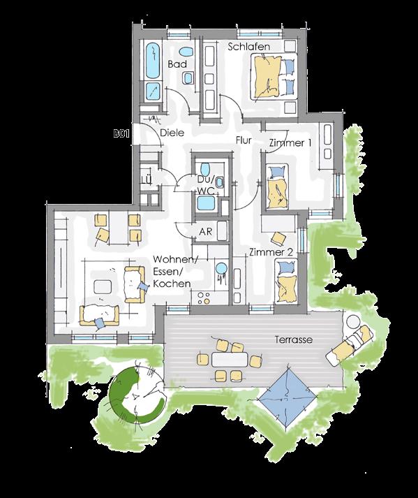 4-Zimmer-Wohnung mit Garten und Terrasse B01 - EG Wohn- und Nutzfläche (netto)