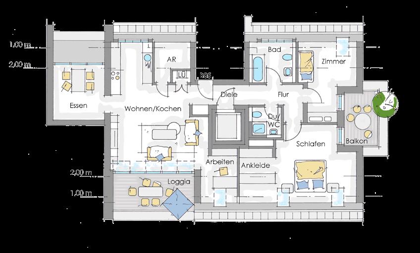 4-Zimmer-Wohnung mit Balkon, Loggia und Wintergarten B05 - DG Wohn- und Nutzfläche (netto)