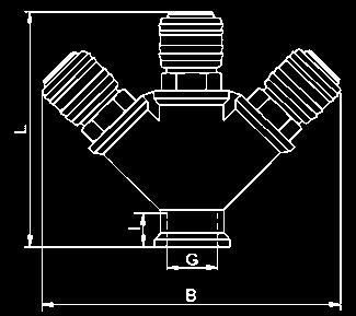Verteiler mit montierten Standardkupplungen Nw 7,2 Y-Verteiler mit 2 montierten Kupplungen (kpl. Ms. blank) 1 Eingang Art.-Nr.