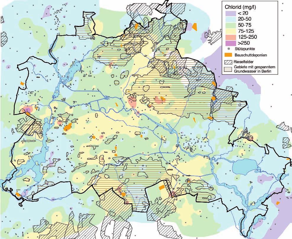 Abb. 5.1-2 Flächenhafte Veteilung von Chloid Bo Bo ist im Gundwasse ein Poblemstoff, weil es als Bestandteil de Waschmittel (Peboate) in goßen Mengen übe das Abwasse in die Umwelt feigesetzt wid.