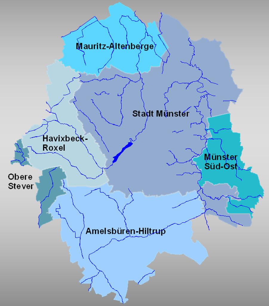 Fließgewässer in Münster Kleine bis mittelgroße Fließgewässer des Tieflandes Einzugsgebiet der Ems Relief ~ 40 60 mnn