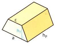 5 Ein Getränkekarton ist ein Prisma, dessen Grundfläche ein gleichschenkeliges Trapez ist. a) Berechne das Volumen des Kartons für a = 13 cm, c = 6,5 cm, ht = 8,5 cm, HP = 33 cm!