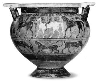 III Schwarzfigurige Vasen Abb. 54: Korinthischer Kolonnettenkrater, Kavalkade, H.