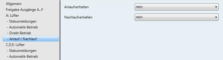 3.2.2.1.4 Parameterfenster - Anlauf / Nachlauf Dieses Parameterfenster ist sichtbar, wenn im Parameterfenster A: Lüfter (mehrstufig), S.