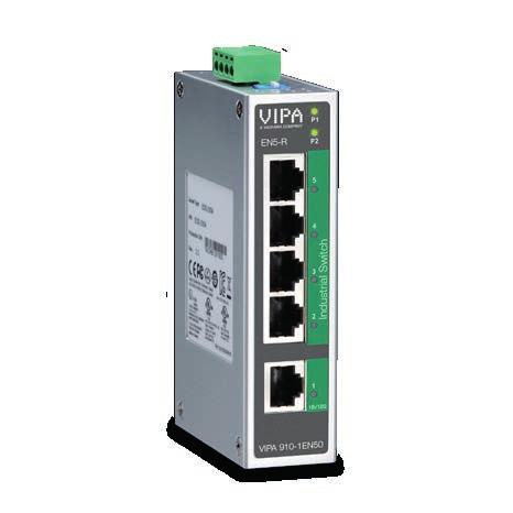 Industrial Ethernet - unmanaged Industrial-Switch EN8-R Industrial-Switch EN5-R VIPA Controls bietet unmanaged Ethernet-Switches mit hoher Port-Dichte.
