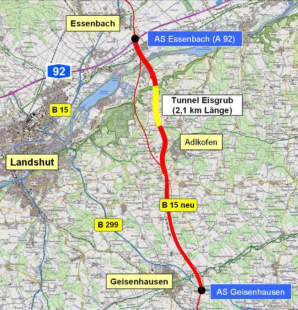 B15neu Essenbach - Geisenhausen - rd. 16 km - Gesamtkosten 312,7 Mio.