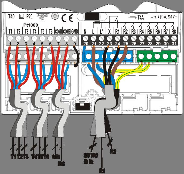 CONNCTION OF CABLS AND SNSORS Introduce the cables into the controller through the opening in the lower side or through the bottom of the controller.