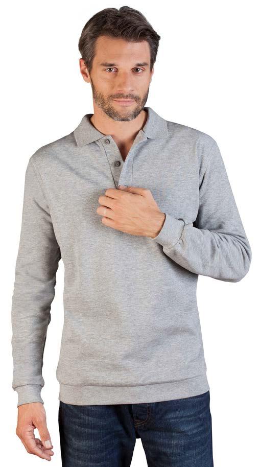 2049 Men s Polo Sweater Sweatshirt, Knopfleiste mit 3 Knöpfen Ton in Ton, Polokragen, Molton brushed.