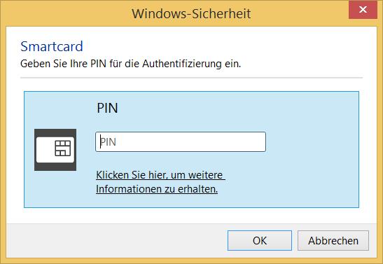 Geben Sie bitte Ihre Smartcard PIN ein und klicken Sie auf "OK", um das Windows 10 Mobile Migrationstool